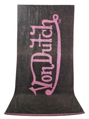 Rare Vintage Von Dutch Oversized Plush Beach Towel Pink and Black 68" X 33"